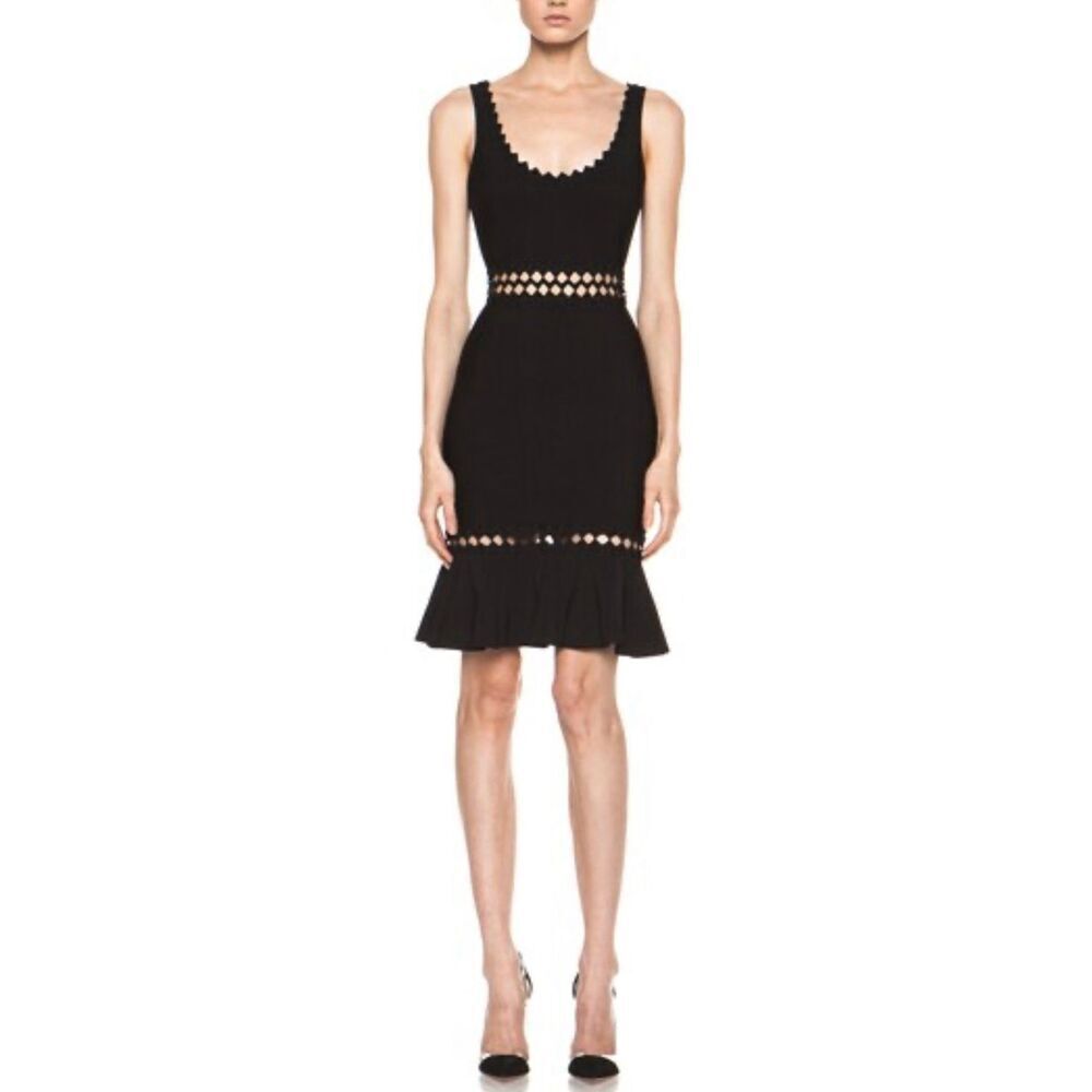 Herve Leger Cut Out Above the Knee Mermaid Cut Black Dress Women's XS